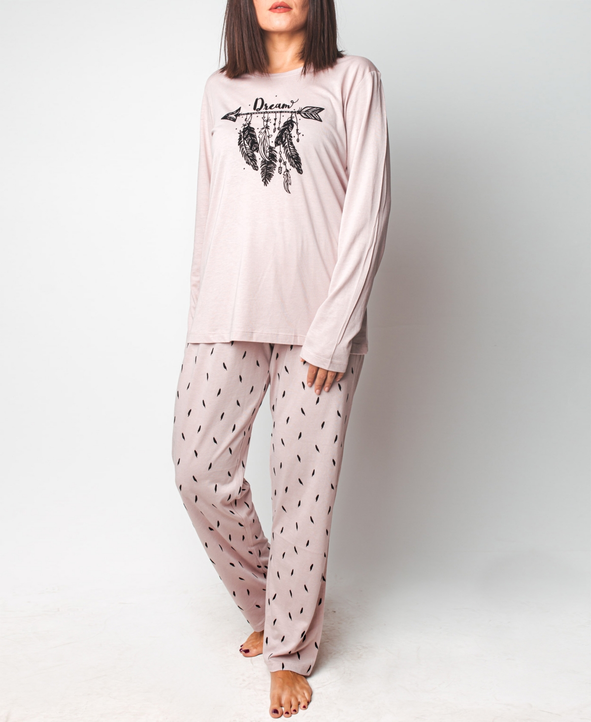 Mood Pajama Soft Feather Long- Sleeve Pajama Set - Dusty Rose