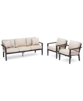 Agio - Stockholm Outdoor Aluminum 3-Pc. Seating Set (Sofa & 2 Club Chairs) with outdoor Cushions