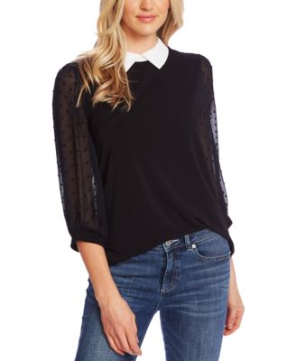 CeCe - Collared Clip-Dot-Sleeve Top