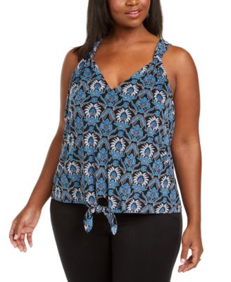 INC International Concepts - Plus Size Printed Tie-Front Top