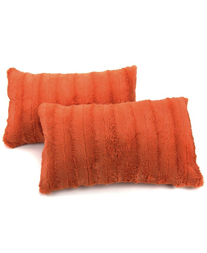 Cheer Collection Luxurious Faux Fur Throw Pillows Set Of 2 - Rust