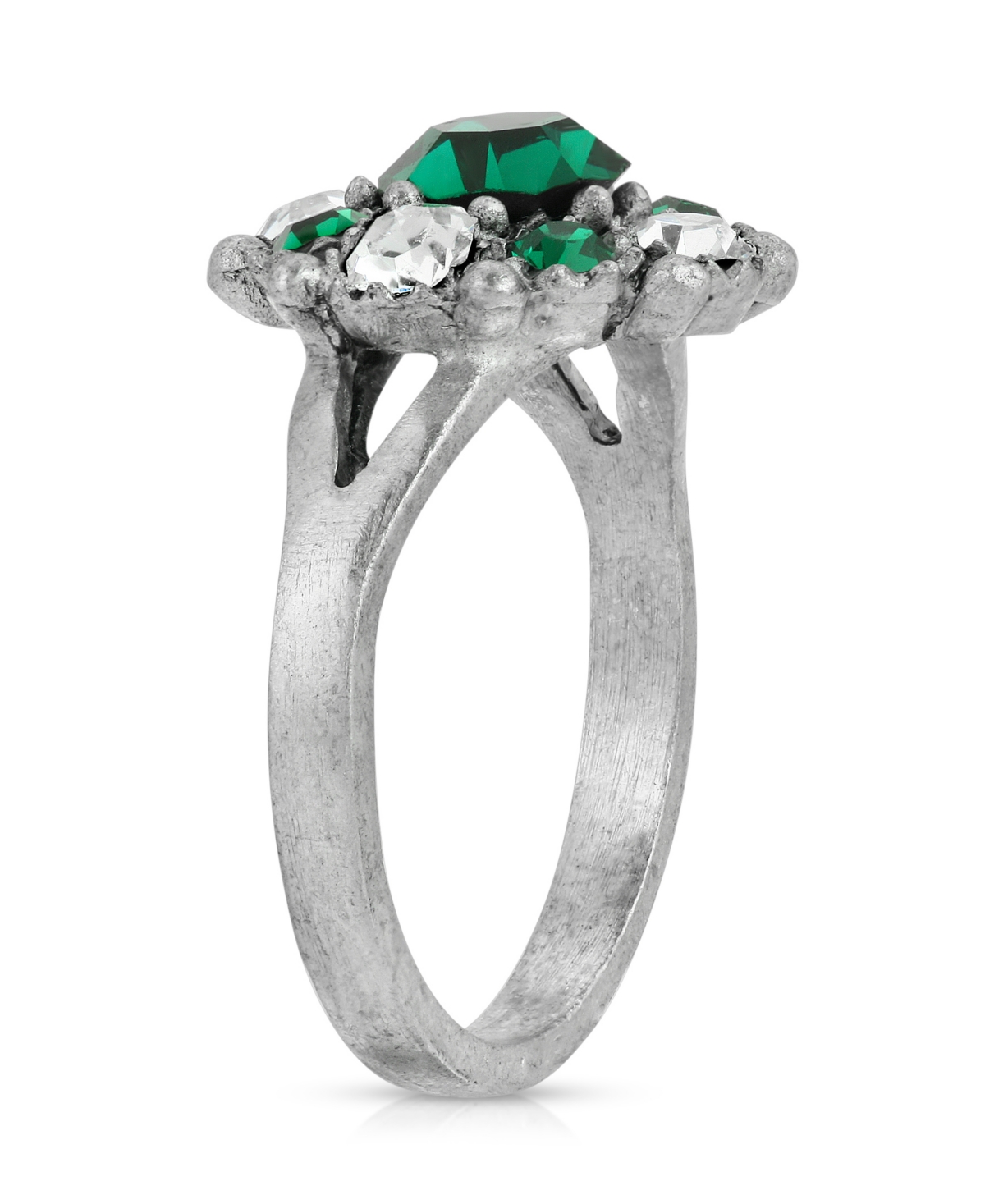 2028 PEWTER AND CLEAR CRYSTAL RING 