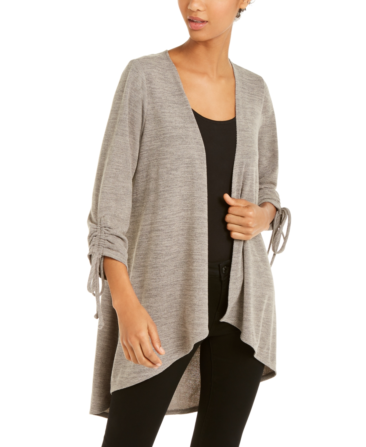 Ny Collection Open-front Drawstring-cuff Cardigan In Gold