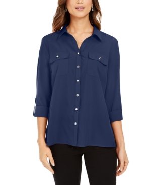 image of Ny Collection Split-Neck Roll-Tab Blouse
