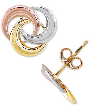 Macy's - Tricolor Love Knot Stud Earrings in 10k Gold, White Gold & Rose Gold or Yellow Gold