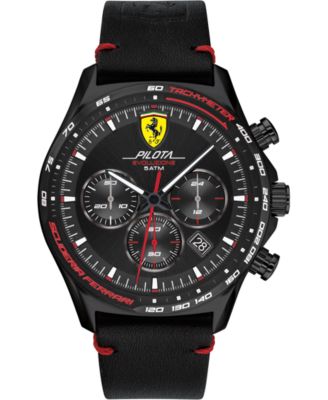 Ferrari - Men's Chronograph Pilota Evo Black Leather Strap Watch 44mm