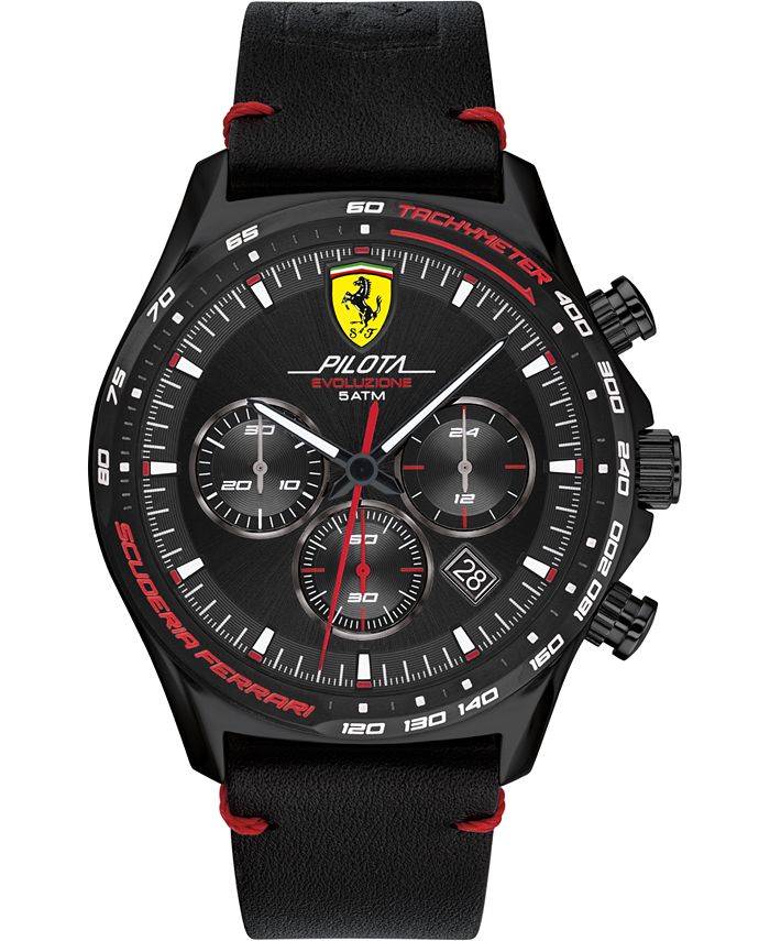 Ferrari Men s Chronograph Pilota Evo Black Leather Strap Watch