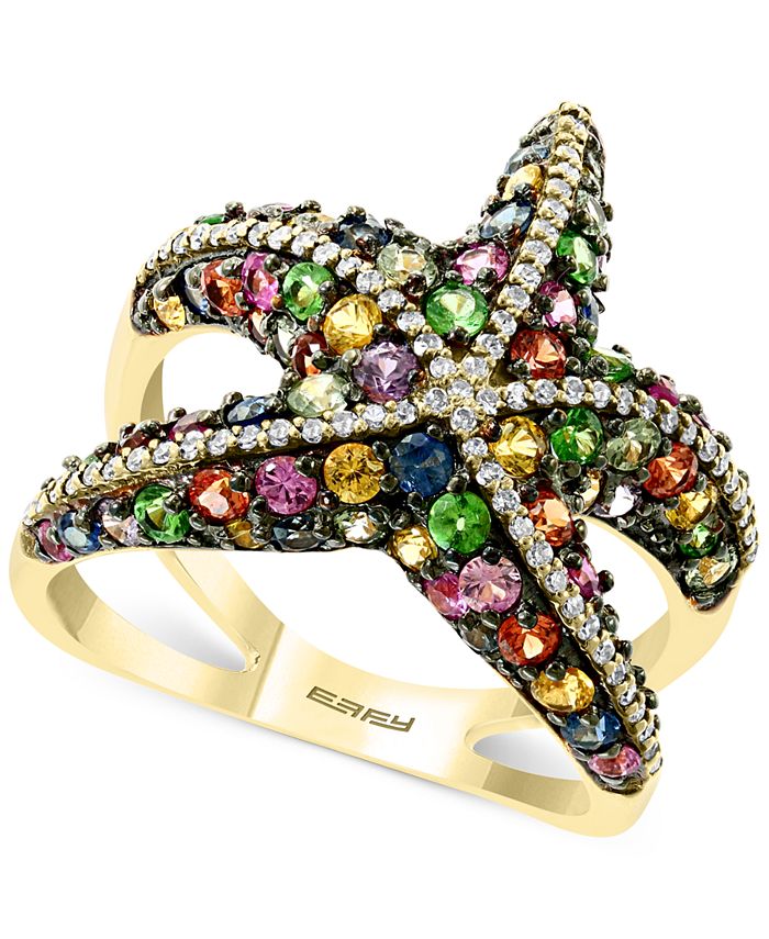 EFFY Collection - Multi-Sapphire (2-1/2 ct. t.w.) & Diamond (1/4 ct. t.w.) Starfish Ring in 14k Gold