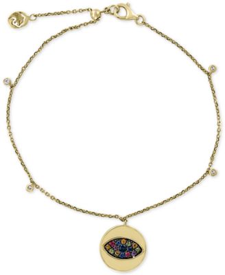 EFFY Collection - Multi-Sapphire (1/4 ct. t.w.) & Diamond (1/20 ct. t.w.) Evil-Eye Charm Bracelet in 14k Gold