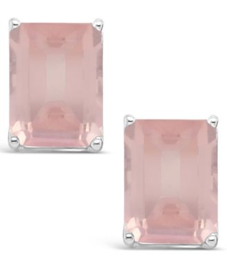 Rose Quartz (3-1/8 ct. t.w.) Stud Earrings in Sterling Silver. 