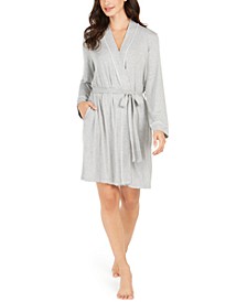 Women's Contrast Trim Short Robe, Created for Macy's