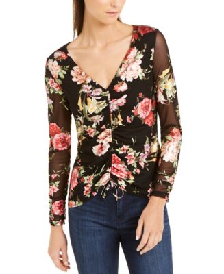 INC Floral-Print Ruched Top, Created for Macy's - Macy's