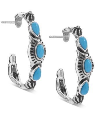 American West - Turquoise (3 x 5mm) Hoop Earrings in Sterling Silver
