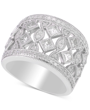 image of Diamond Openwork Milgrain Wide Statement Ring (1-1/4 ct. t.w.) in Sterling Silver