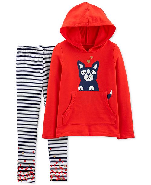 Carter S Little Big Girls 2 Pc Dog Hoodie Striped Leggings Set