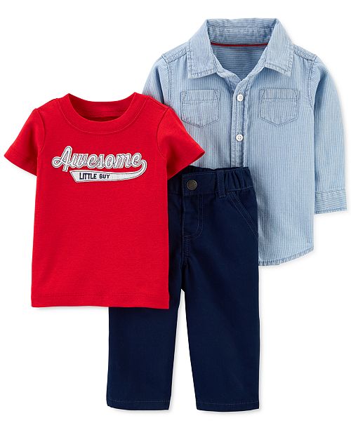 Carter S Baby Boys 3 Pc Cotton Shirt Awesome Little Guy T Shirt