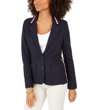 image of Tommy Hilfiger Stripe-Trim Knit Blazer