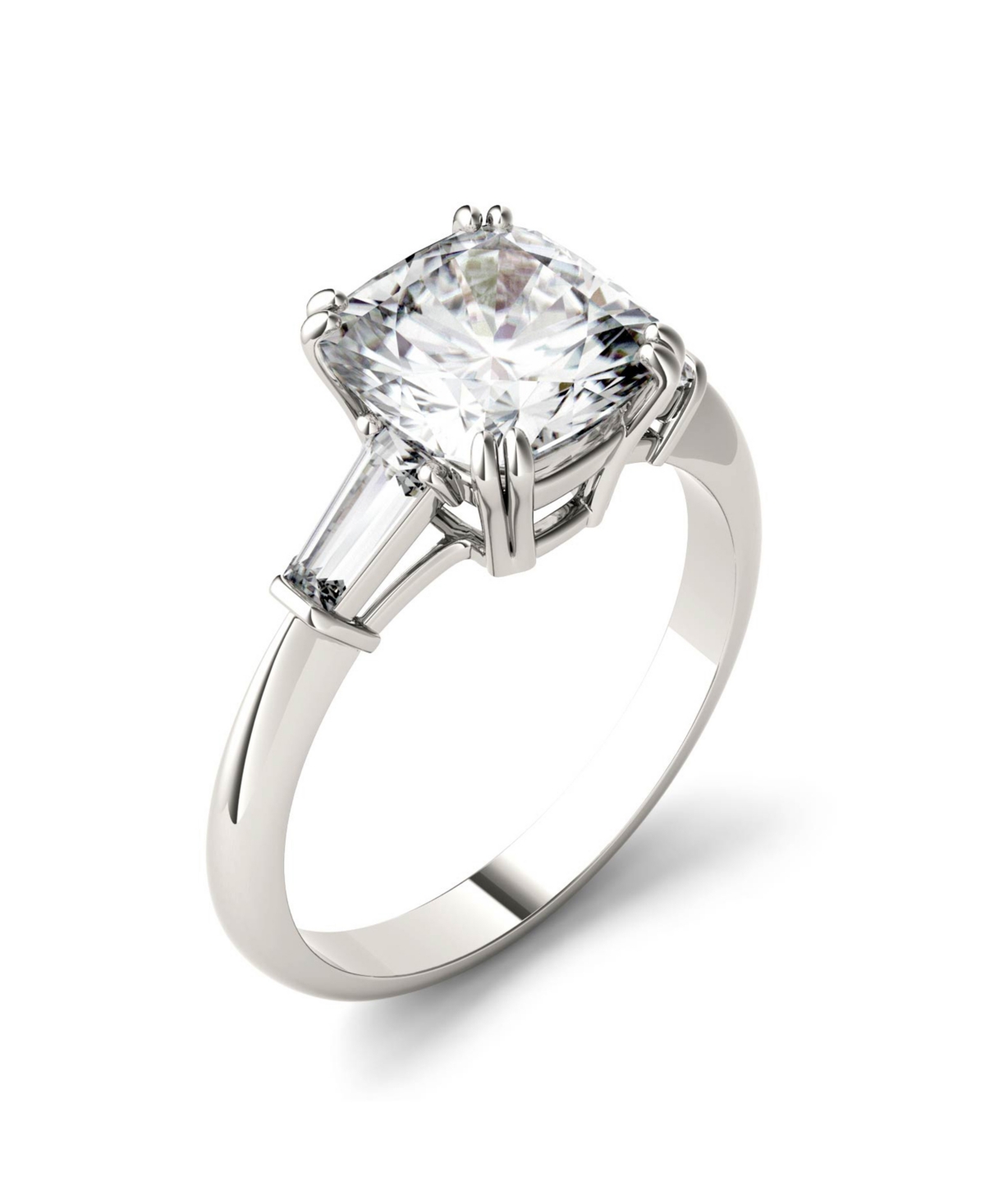 Shop Charles & Colvard Moissanite Cushion And Baguette Engagement Ring 2-3/4 Ct. T.w. Diamond Equivalent In 14k White Gold