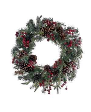UPC 086131404023 product image for Kurt Adler 24-Inch Battery-Operated Red Berry Pinecone Led Wreath | upcitemdb.com