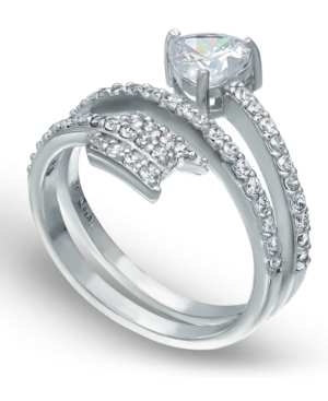 image of Cubic Zirconia Arrow Wrap Ring in Fine Silver Plate