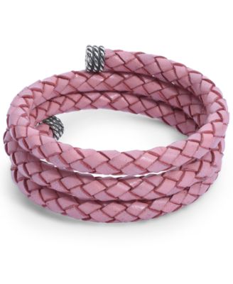 Macy's - Pink Braided Leather Wrap Bracelet in Sterling Silver