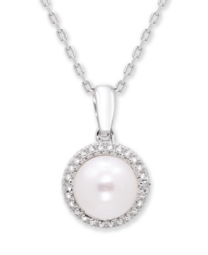 image of Cultured Freshwater Pearl (7 mm) Diamond Accent Necklace in Sterling Silver