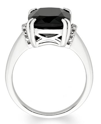 Macy's - Black Onyx (12 mm x 10 mm) Diamond Accent Ring in Sterling Silver