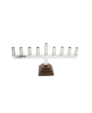 Classic Touch Stainless Steel Straight Menorah With Black Square Base In Silver