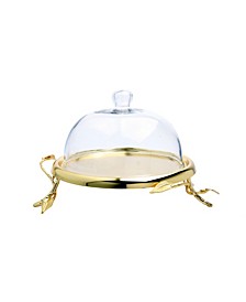 Gold-Tone Leaf Cake Plate with Glass Dome