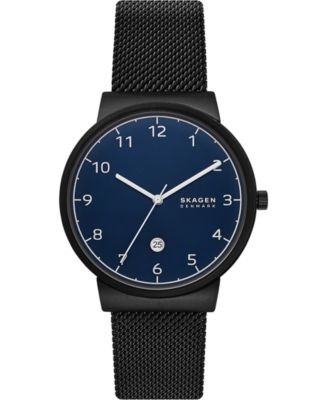 Skagen - Men's Ancher Black Stainless Steel Mesh Bracelet Watch 40mm