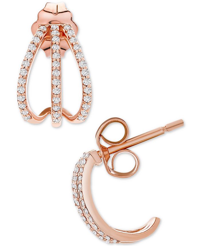 Macy's Diamond Three Row Huggie Earrings (1/6 ct. t.w.) in 10k Rose