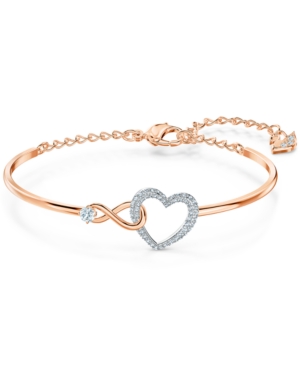 SWAROVSKI TWO-TONE CRYSTAL HEART & INFINITY SYMBOL BANGLE BRACELET 