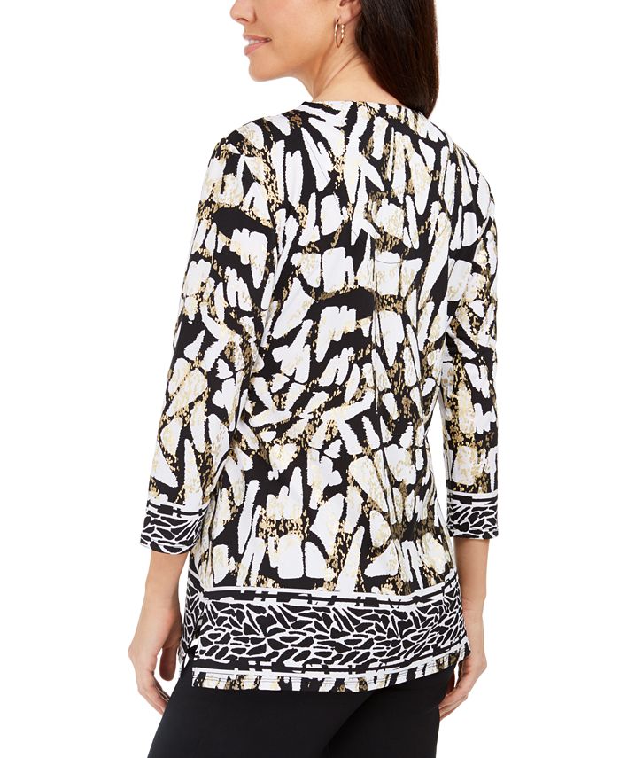 JM Collection Women's Laced Grommet Sleeve Top Black Size Large
