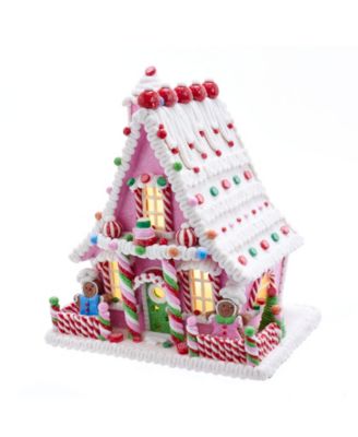 Kurt Adler - 10-Inch Pink Battery-Operated Candy LED Gingerbread House Table Piece