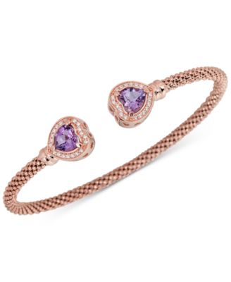 Lapis & White Topaz (1/3 ct. t.w.) Heart Halo Cuff Bracelet (Also available in Onyx, Amethyst, Citrine, Swiss Blue Topaz or Turquoise).