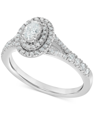 image of Diamond Oval Double Halo Engagement Ring (3/4 ct. t.w.) in 14k White Gold