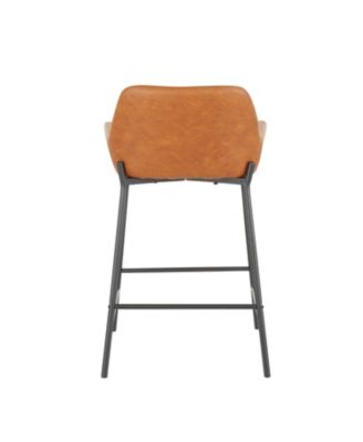 Daniella Industrial Counter Stool in Black Metal and Espresso Faux Leather by - Set Of 2