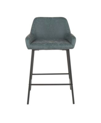 Daniella Industrial Counter Stool in Black Metal and Espresso Faux Leather by - Set Of 2