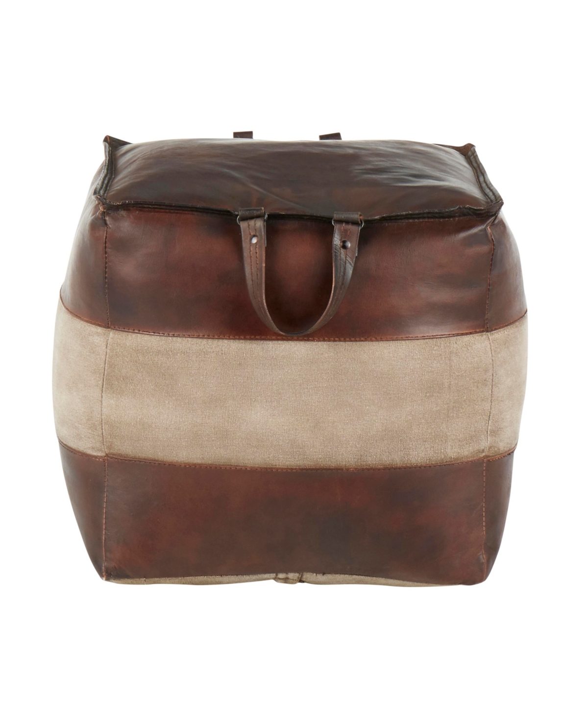 Lumisource Cobbler Industrial Pouf In Leather And Canvas By  In Espresso