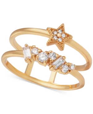 image of Olivia Burton Swarovski Crystal Celestial Double Band Statement Ring in Gold-Plated Brass