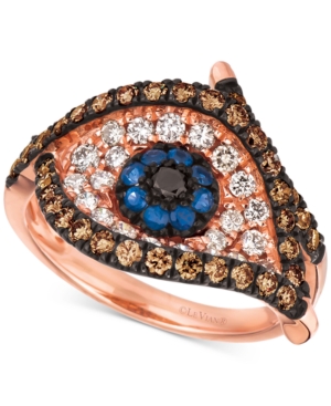 image of Le Vian Blueberry Sapphire (1/6 ct. t.w.) & Diamond (1 ct. t.w.) Evil Eye Ring in 14k Rose Gold