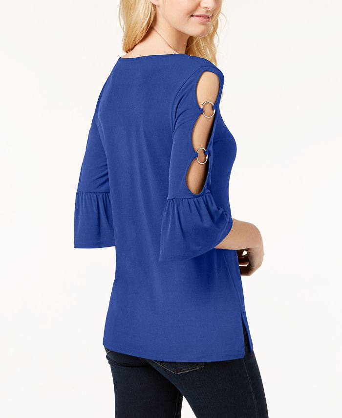 JM Collection Ring-Detailed Cutout Ruffle-Sleeved Top, Created for Macy ...