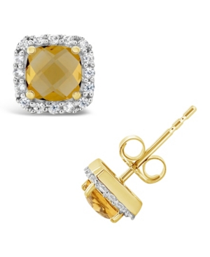 image of Citrine (1 ct. t.w.) and Created White Sapphire (1/5 ct. t.w.) Halo Stud Earrings in 10k Yellow Gold