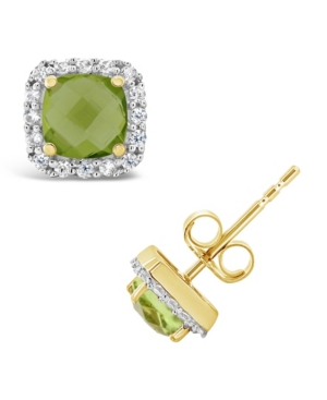 image of Peridot (1-1/5 ct. t.w.) and Created White Sapphire (1/5 ct. t.w.) Halo Stud Earrings in 10k Yellow Gold