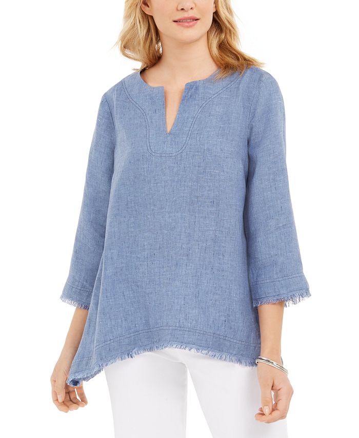 Charter Club Petite Linen FrayedHem Top, Created for Macy's Macy's