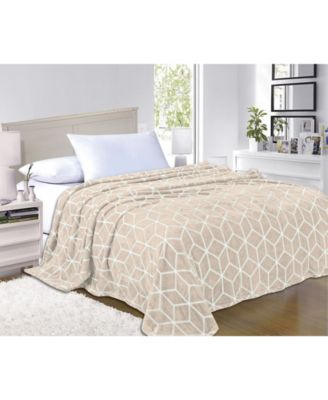 Elegant Comfort Luxury Cube Plush Fleece Blanket Bedding In Beige