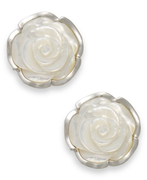 image of Sterling Silver Earrings, Mother of Pearl Flower Earrings