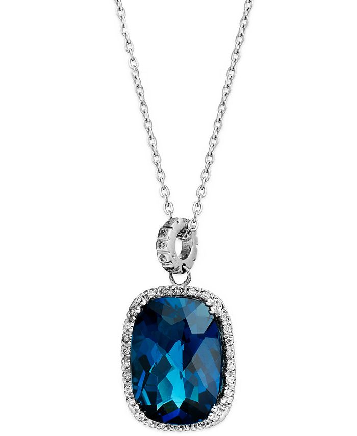 14k White Gold Necklace, London Blue Topaz (15 ct. t.w.) and Diamond (1/4  ct. t.w.) Rectangle Pendant
