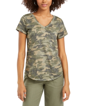 image of Style & Co Washed Camo-Print T-Shirt, Created for Macy-s