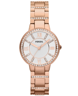 image of Fossil Women-s Virginia Rose Gold-Tone Stainless Steel Bracelet Watch 30mm ES3284
